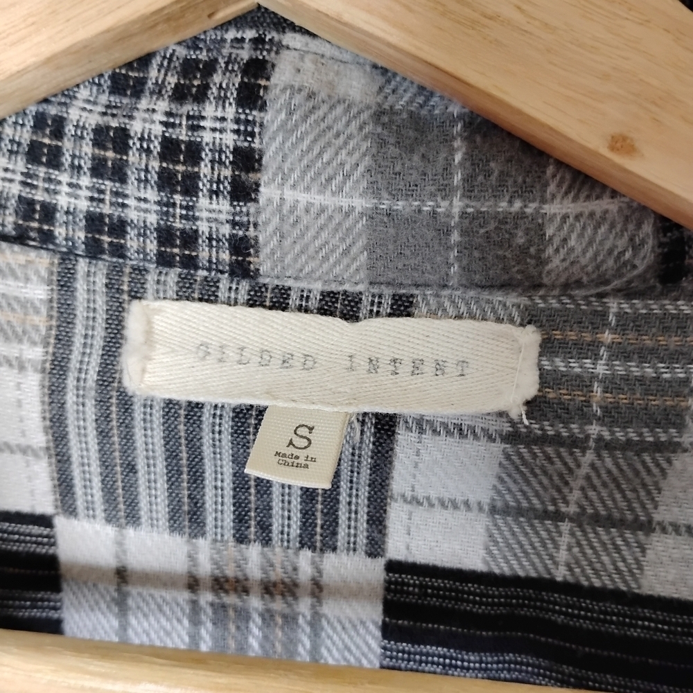 Gilded Intent Buckle Patchwork Flannel Shirt Fray… - image 6